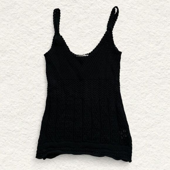 Old Navy Vintage Black Crochet Tank Top Women’s Boho Knit - Picture 1 of 5